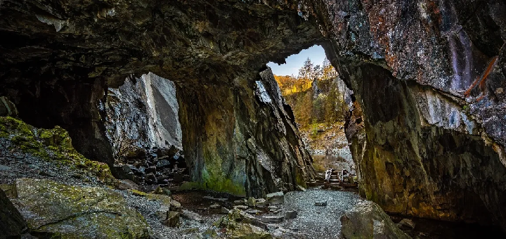 Dramatic shot of the inside of Hodge Close Quarry in Coniston, The Lake District